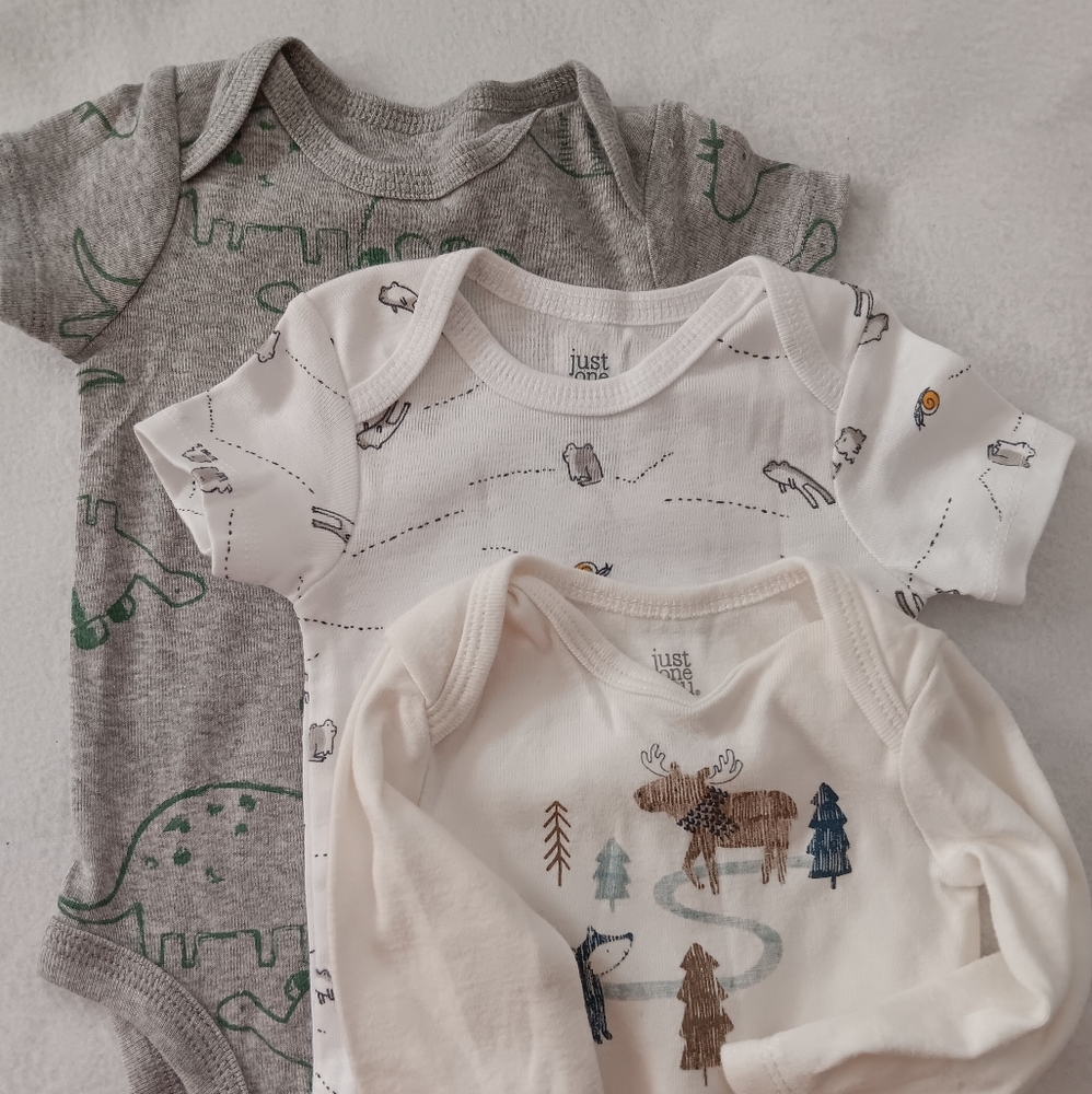 Set of Three Baby Bodysuits with Animal Prints
